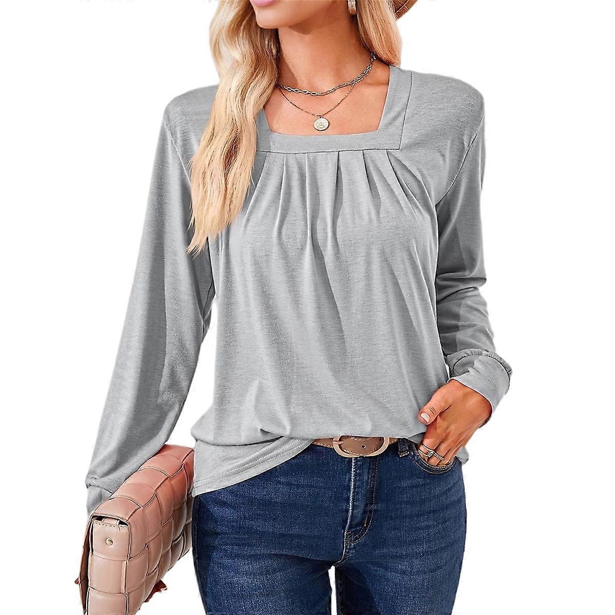 Womens Long Sleeve Tunic Tops Light Grey XL