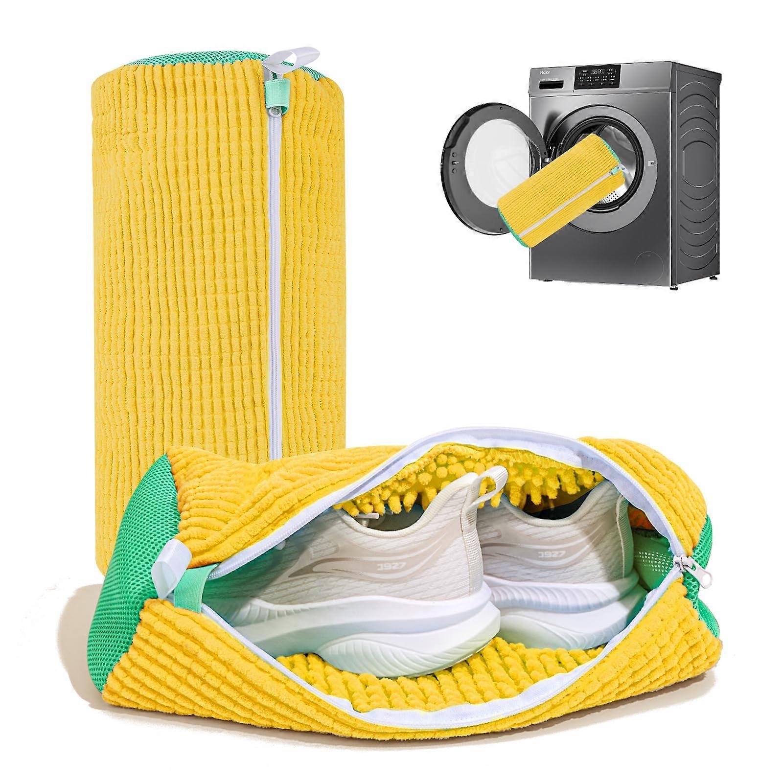 2pc Reusable Shoe Washing Machine Bag for Washer and Dryer, Yellow, Durable Nylon, Fits All Sizes