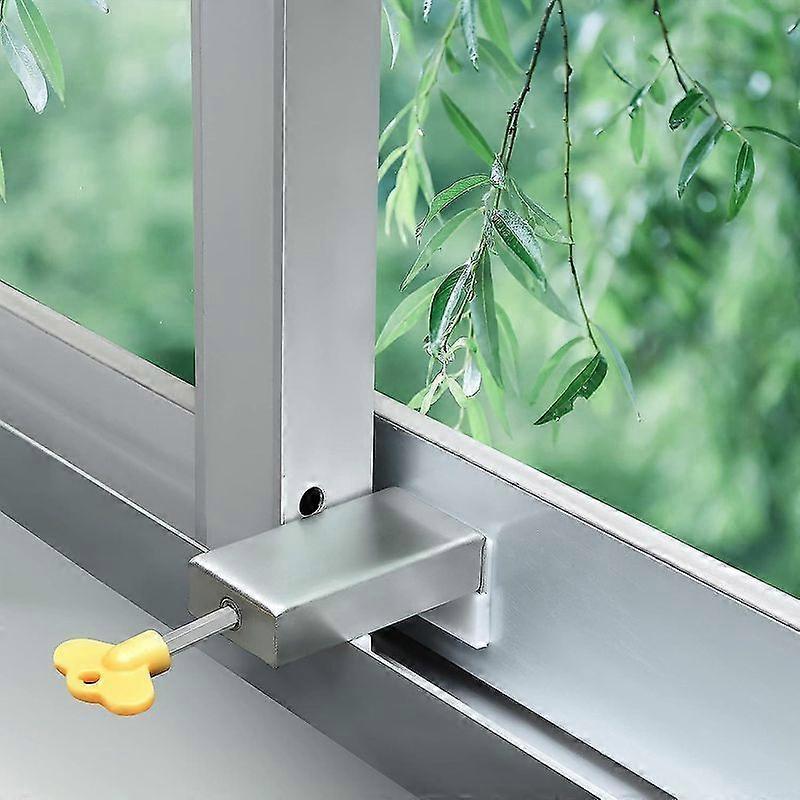 Set of 2 Aluminum Alloy Door Frame Safety Locks for Sliding Windows with Key and Child Safety Limiter