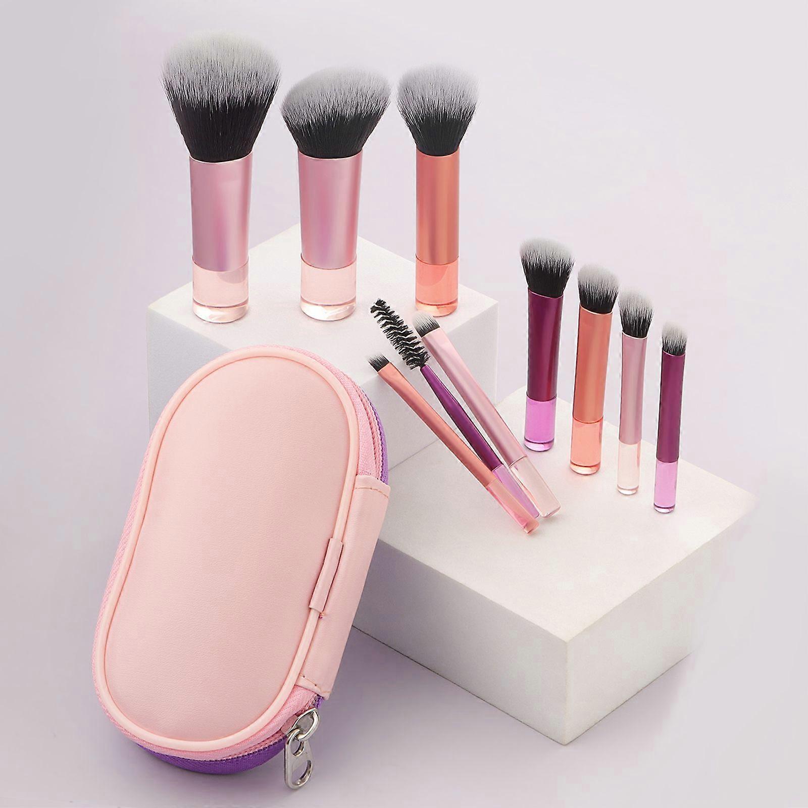 10pcs Makeup Brush Set Multifunctional Small Portable for Beginners Nylon and Plastic Material