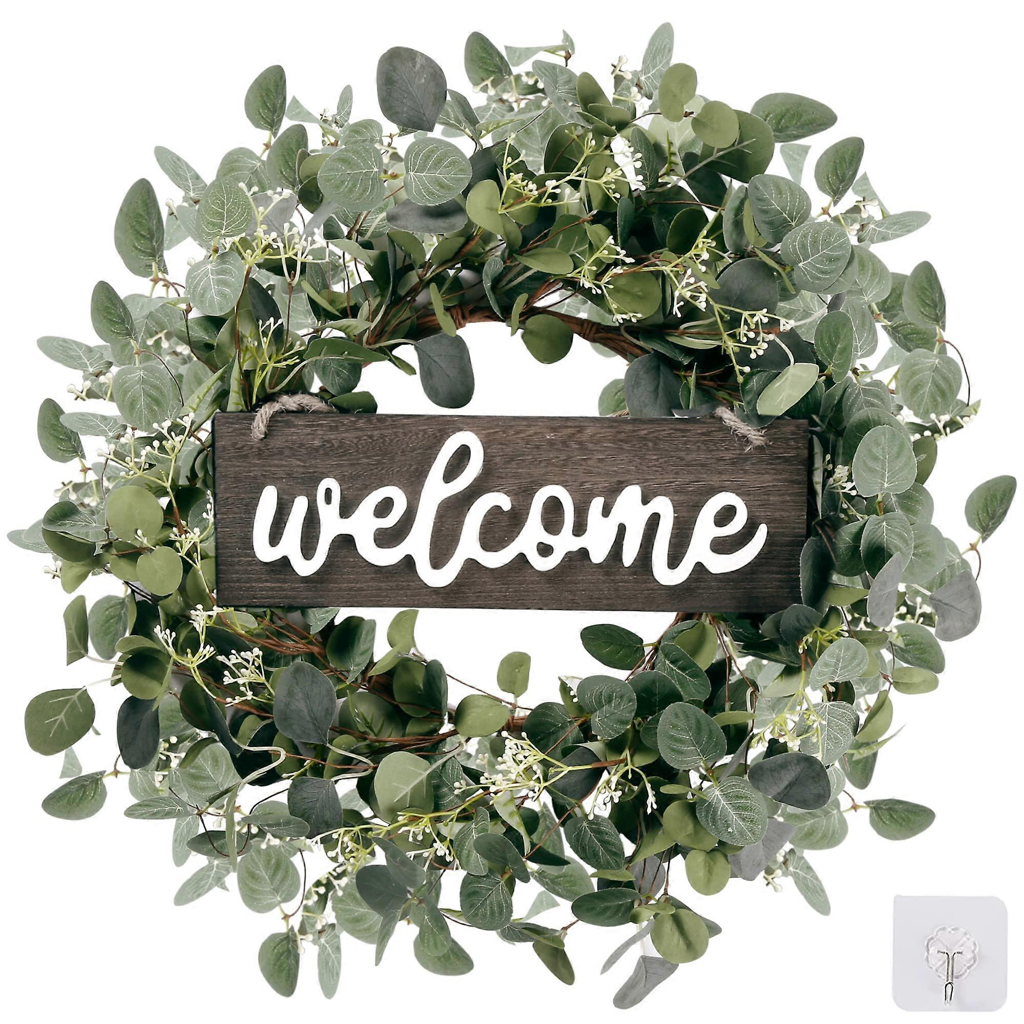 Green Eucalyptus Leaf Wreath 20 Inch Artificial Eucalyptus Wreath for Front Door Wall Decor Rustic Home Accent