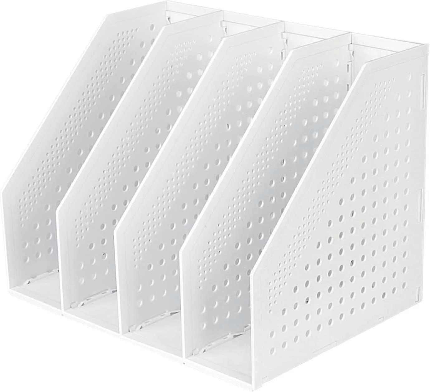 Foldable Magazine Rack 4 Compartments Adjustable Storage Box Document Holder File Locker Storage(White)