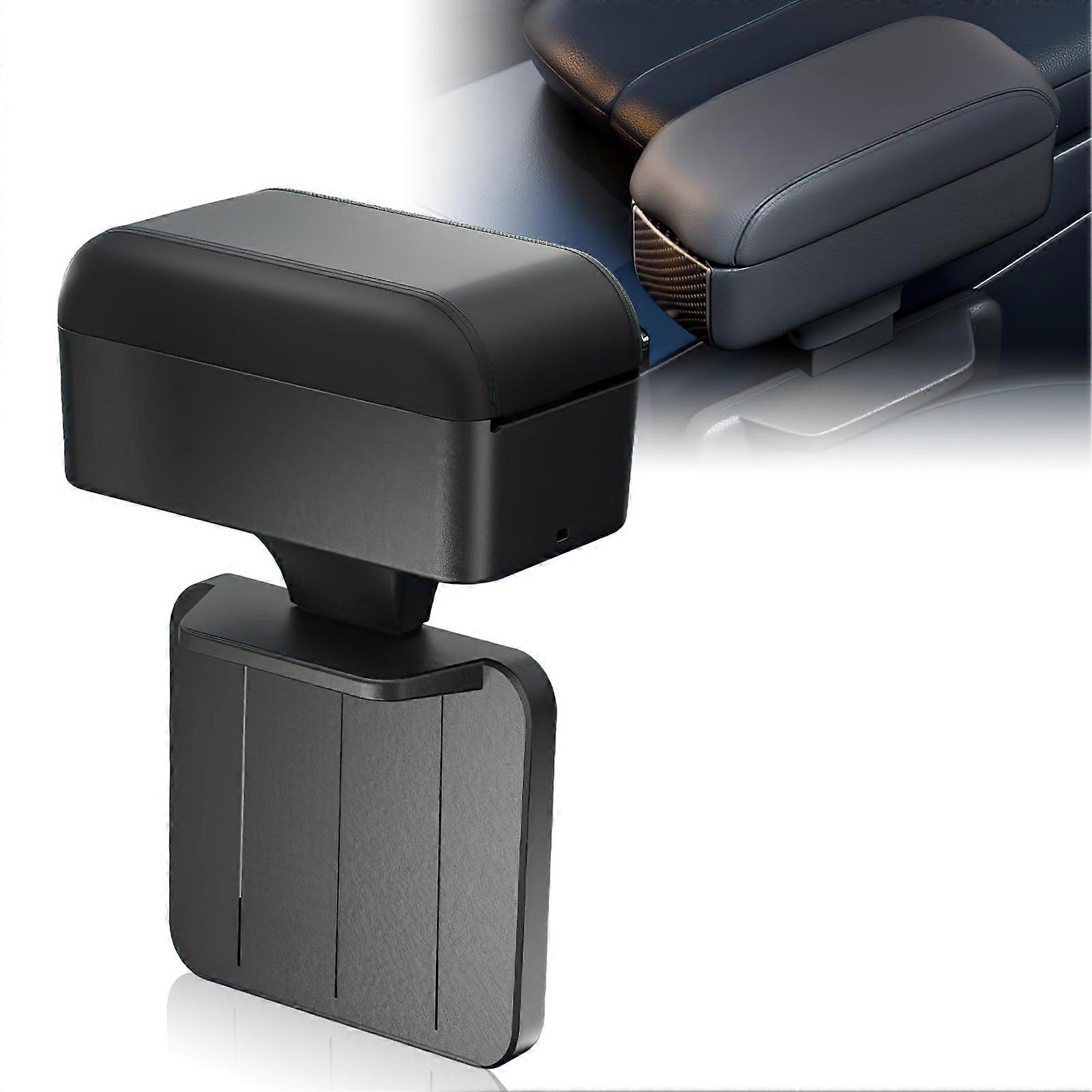 Universal Car Armrest Box PU Leather Armrest Extender, Height Adjustable Liftable Central Storage Organizer, Black