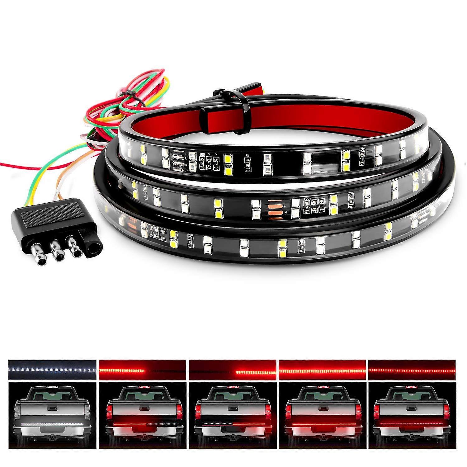 60 Inch Truck Tailgate Light Bar Double Row LED Flexible Strip for Pick Up Truck SUV Red Running Brake Turn Signal White Reverse