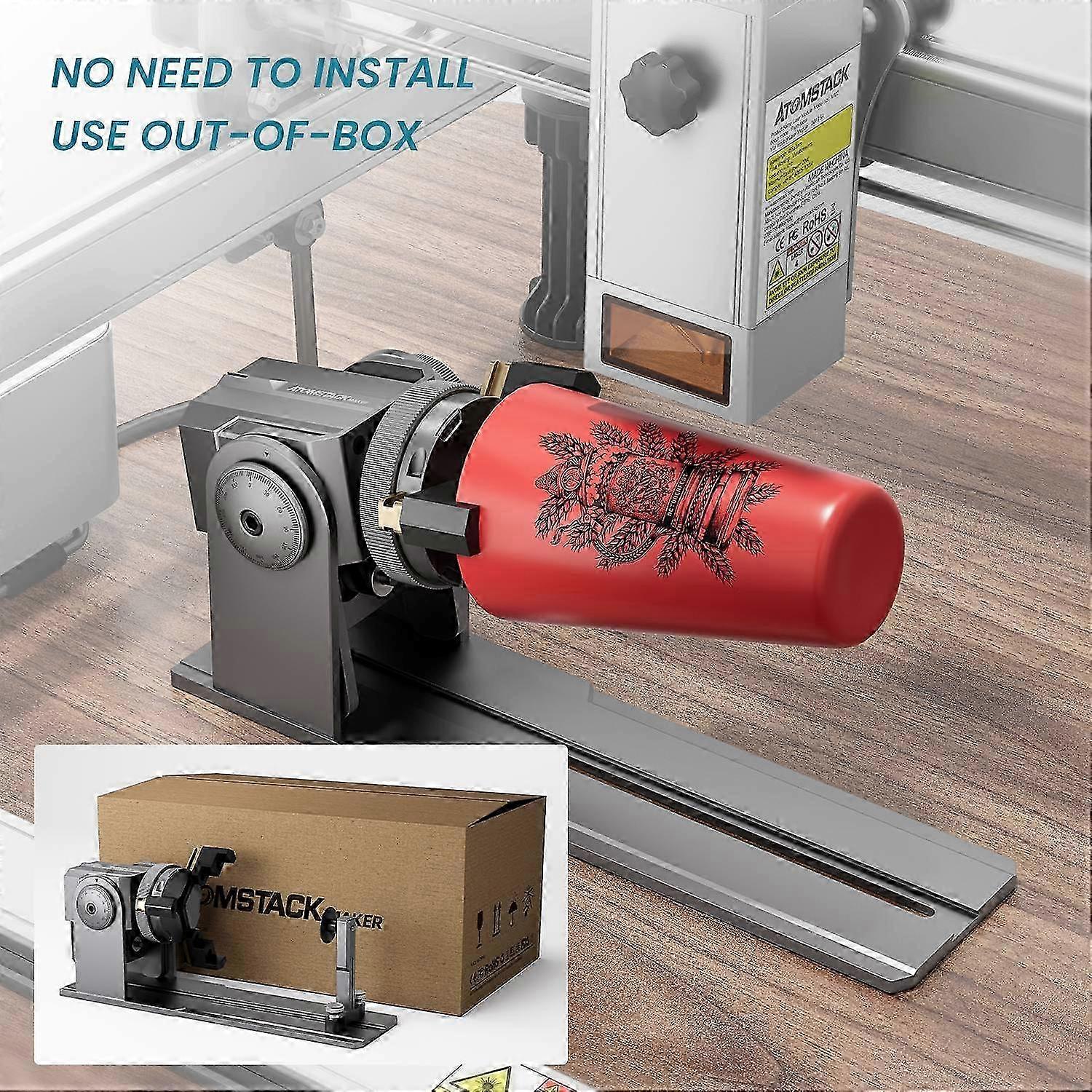 Atomstack Maker R1 Pro Multi-function Chuck And Roller Rotary With 3 Sets Of Jaws Adjustable Diamete