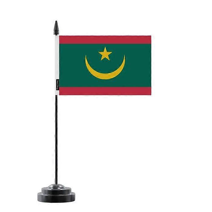 Table Flag - Mauritania - 14 x 21 cm - Polyester - Plastic Mast - Double-Sided Printing