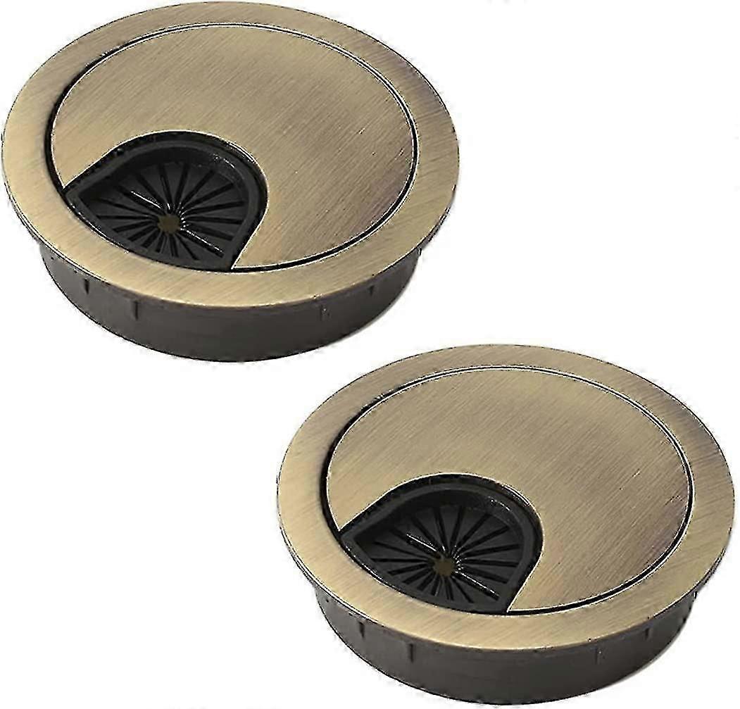 2 Pack Desktop Cable Grommets 60mm Metal Cable Hole, Round Hole Cover For Organizing Desk Cables (bronze)