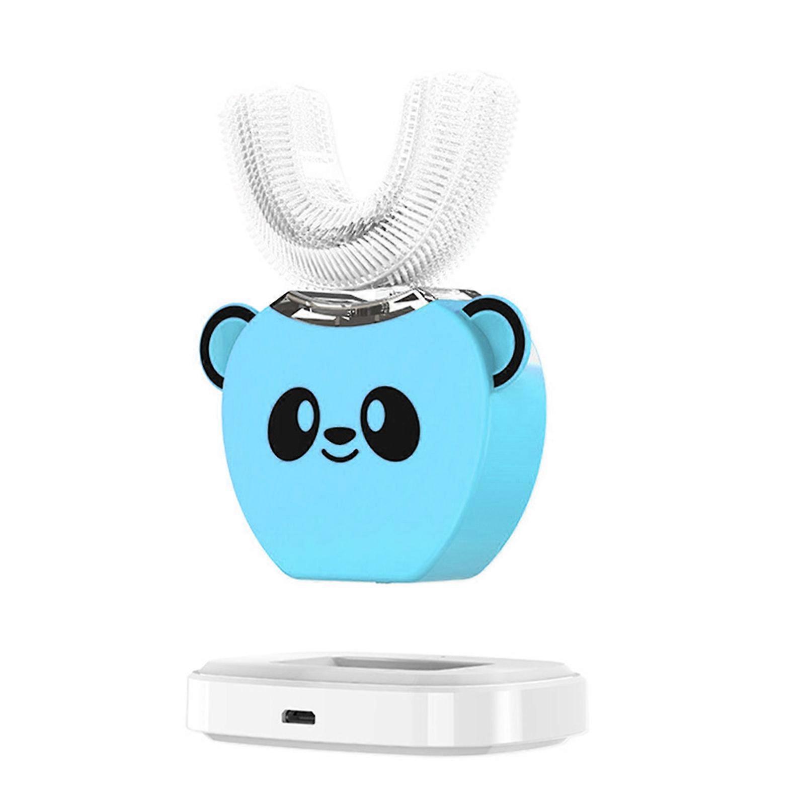 Kids Silicone U-Shape Electric Automatic Toothbrush with Wireless Charging Base  Blue