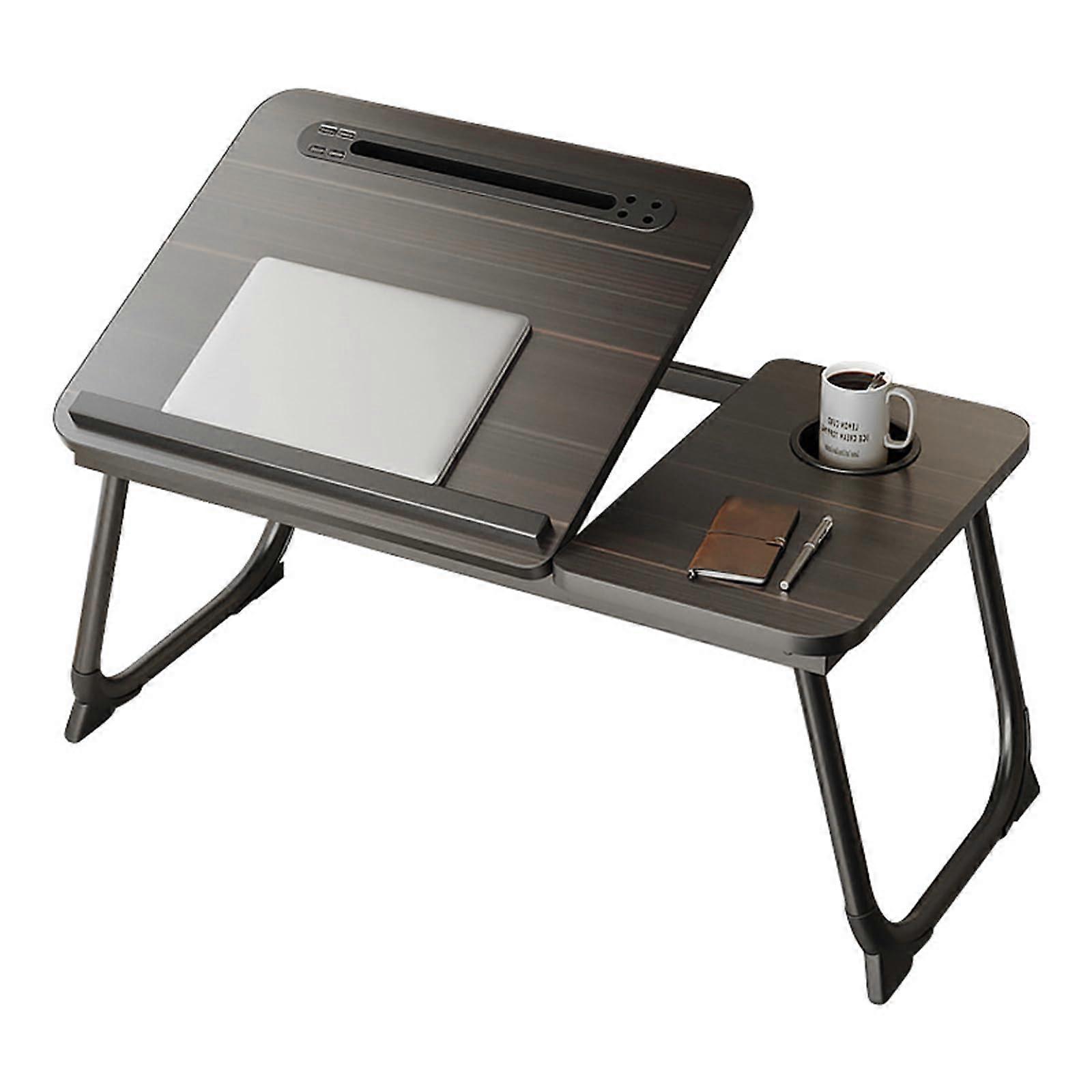 Laptop Desk for Bed, Adjustable Stand with 5 Angles, USB Port, Cup Holder (Black)