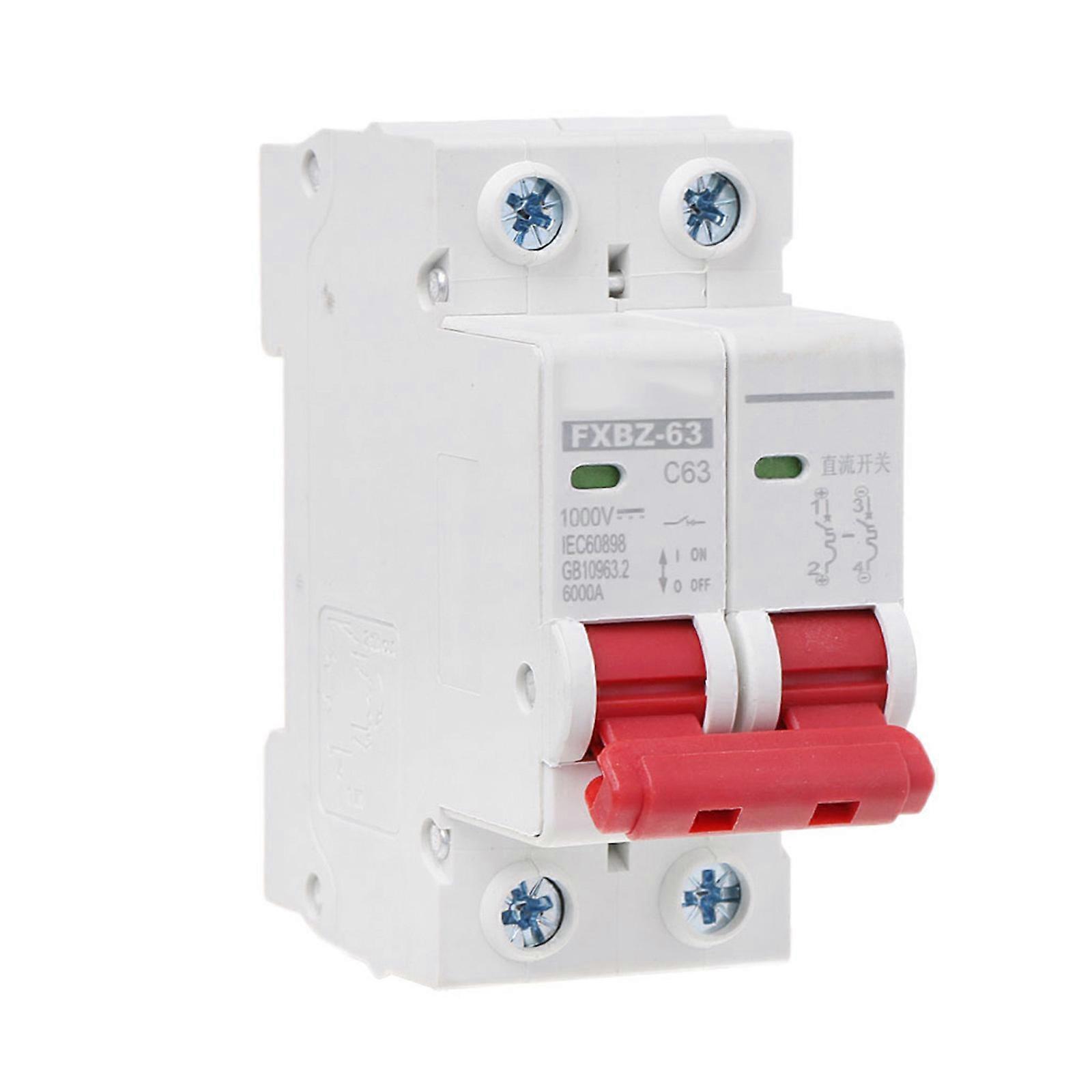 2 Pole 10A/16A/32A/50A/63A 1000V~ C Type Mini Circuit Breaker Mcb Mounting 35mm Din Rail Breaking Capacity