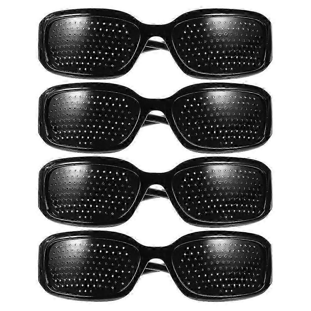 4pcs Pinhole Corrective Eyeglasses Full Frame Protection Glasses (Black)