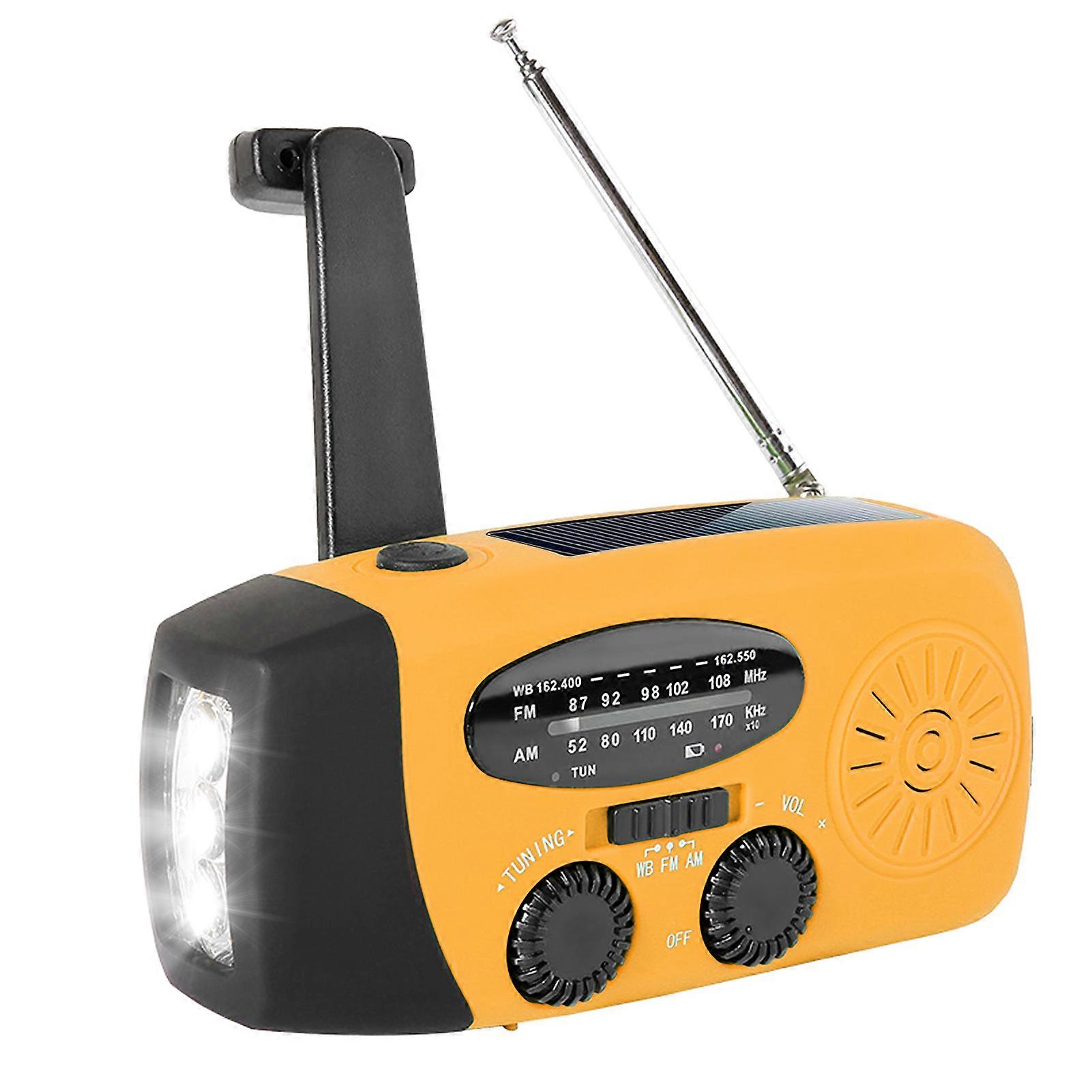 Portable Solar Hand Crank Radio AM FM NOAA Weather Alert Emergency Outdoor Orange LED Flashlight USB Charger Durable Compact Desig