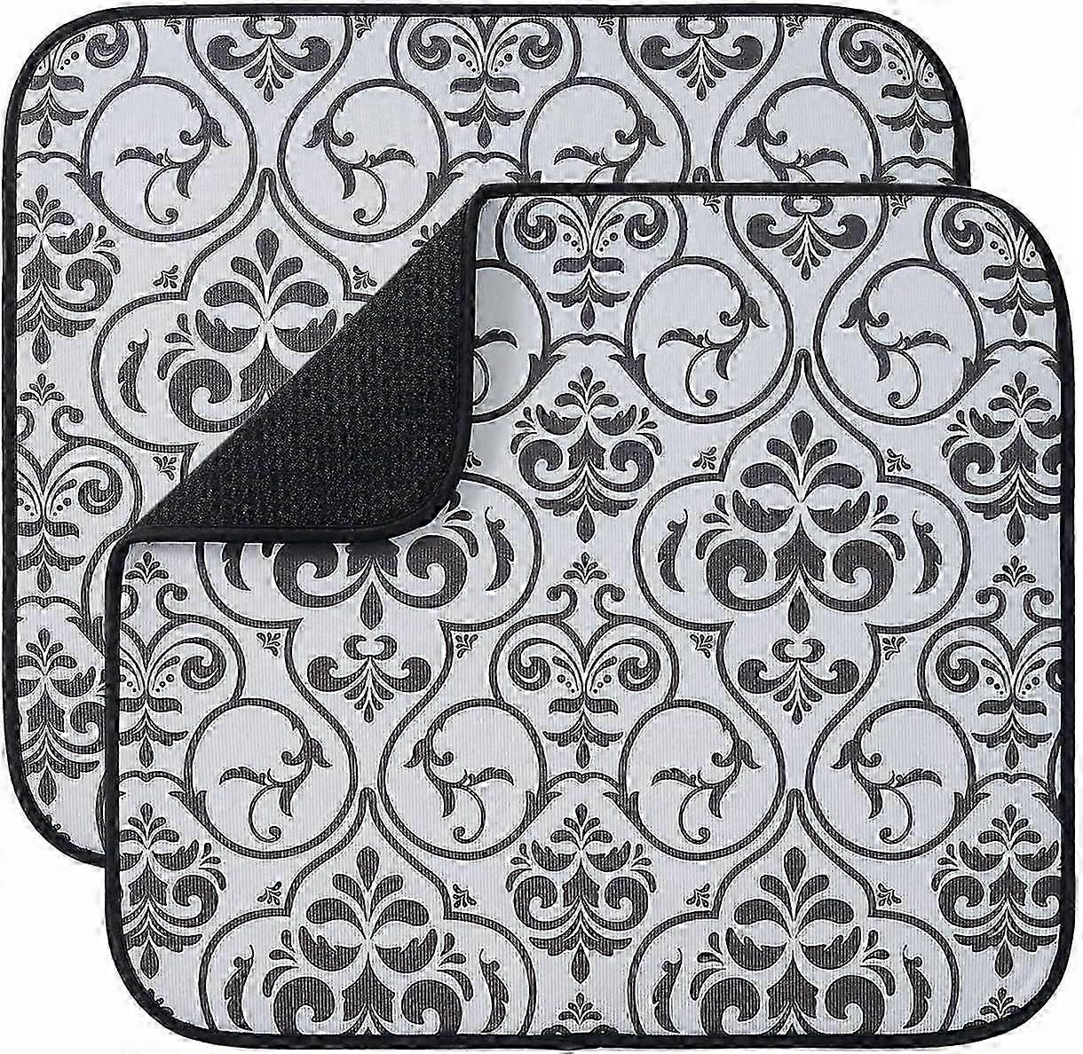 Pack Absorbent Microfiber Drying Mats for Kitchen, Plate, Cup and Glass, 40 x 46 cm, Black Leaf Pattern