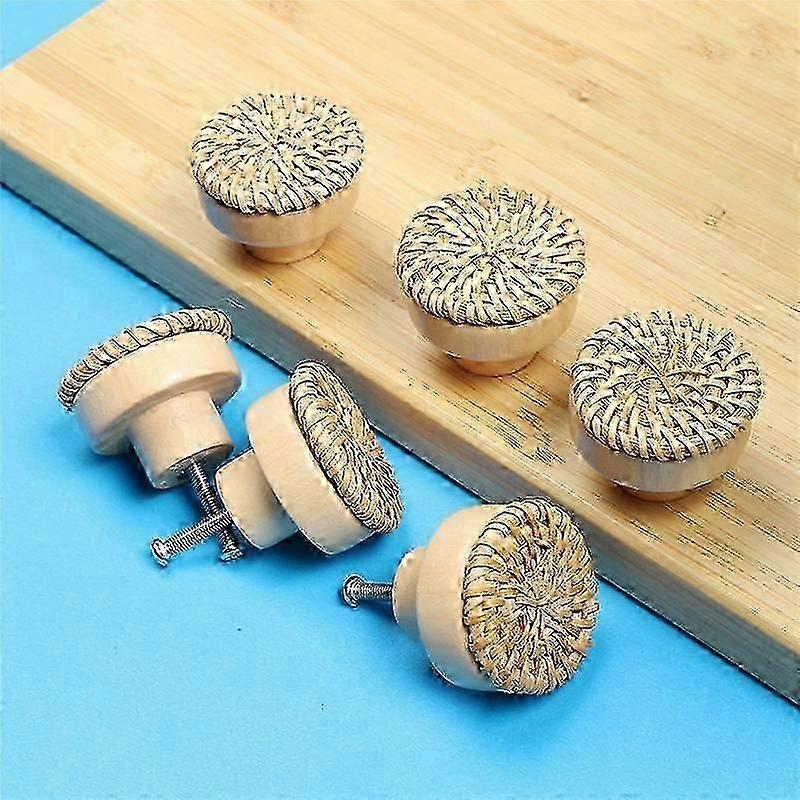 24pcs Boho Rattan Dresser Knobs Round Wooden Drawer Knobs Cabinets Dresser Handles Hardware Pulls C