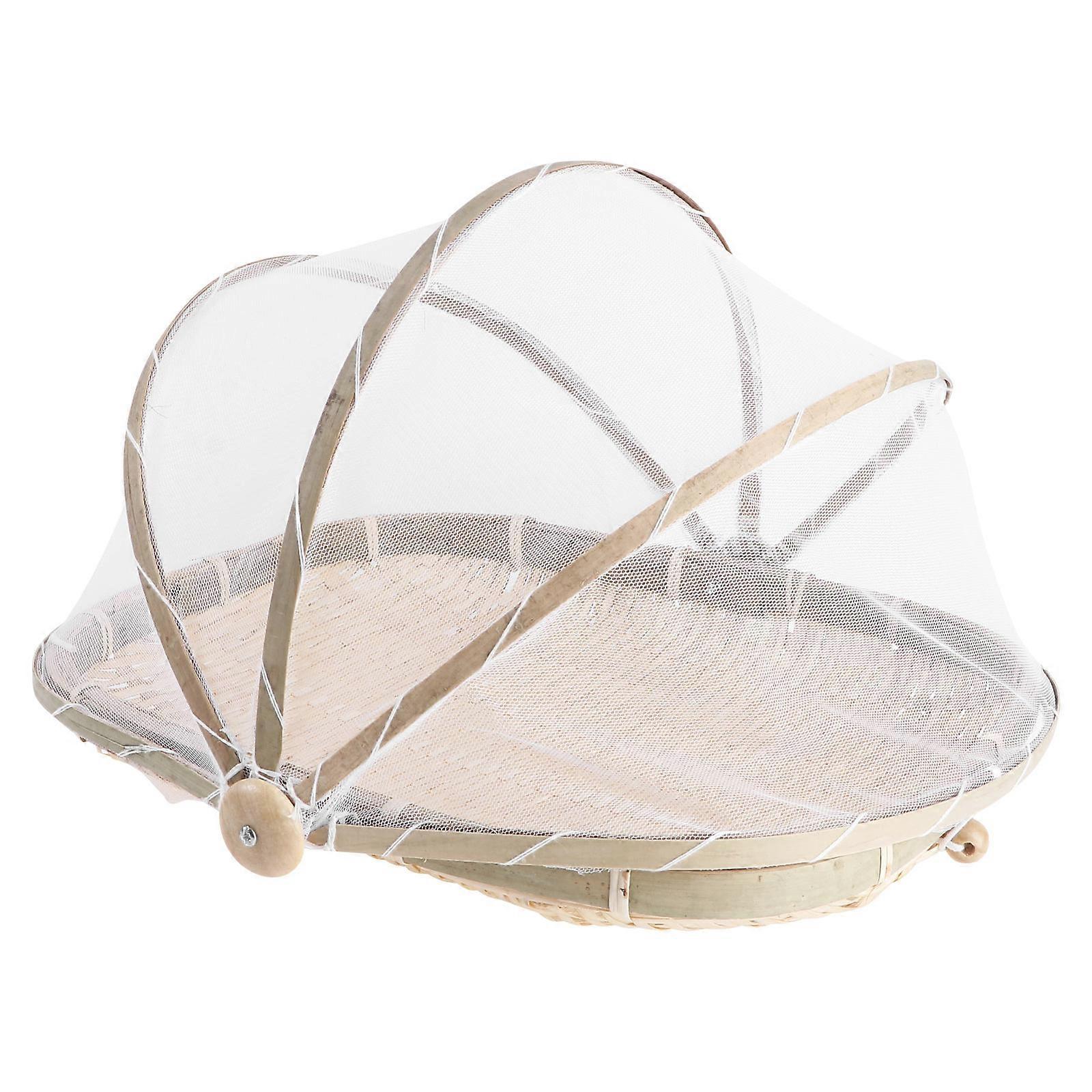 Bamboo Woven Basket for Storage with Net Yarn Cover Khaki Color Lightweight and 1 Pc