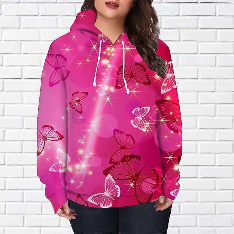 Moda Donna Onda Farfalla Stampa Sciolto Felpa Con Cappuccio Top Camicetta Felpa Casual Manica Lunga Pullover Top