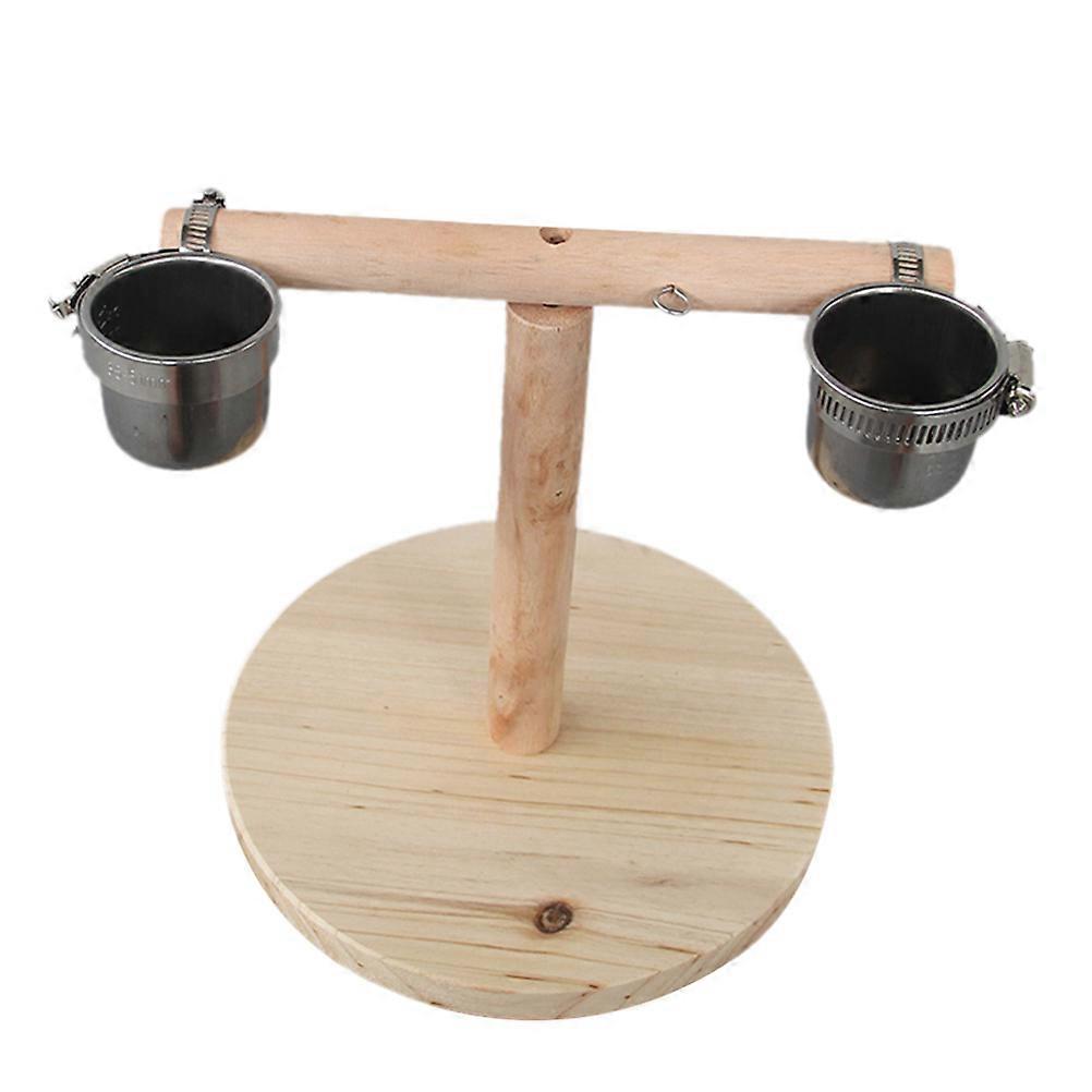 Parrot Stand with Food Basin Holder and Hanging Bridge – Natural Wood Perch for Climbing, Chewing, and Play – Safe Materials for Pet Birds