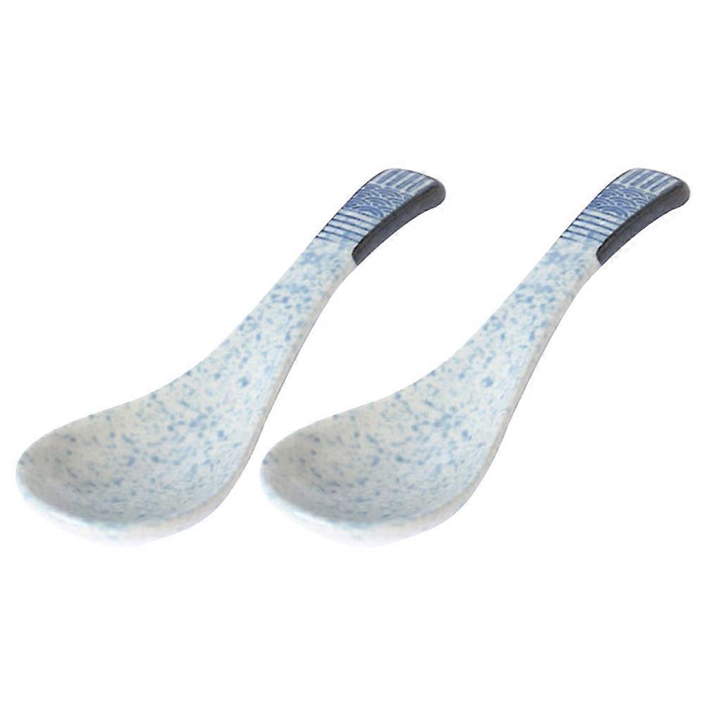 Serving Spoons Multi Function Soup Spoons For Cafeterias Blue Ceramic 14 2X4X1CM Simple Retro 2Pcs