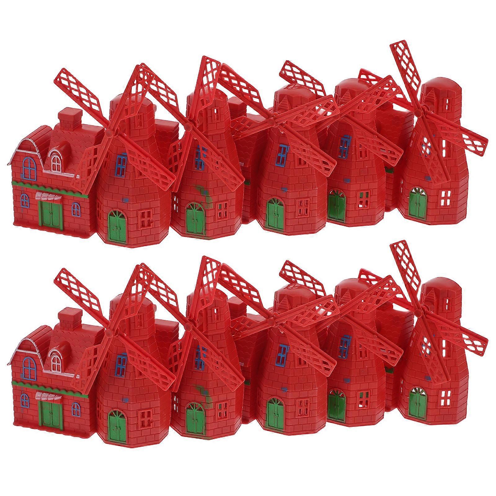 Red Windmill Model Toy Dutch Windmill Statue for Home 10Pcs Set