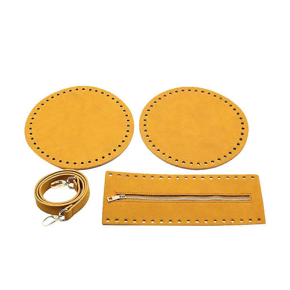 1 Set DIY Bag Accessories Kit PU Bottom Shaper Pad, Zipper Cover & Shoulder Pouch for Handmade Knitting & Sewing Supplies Brown