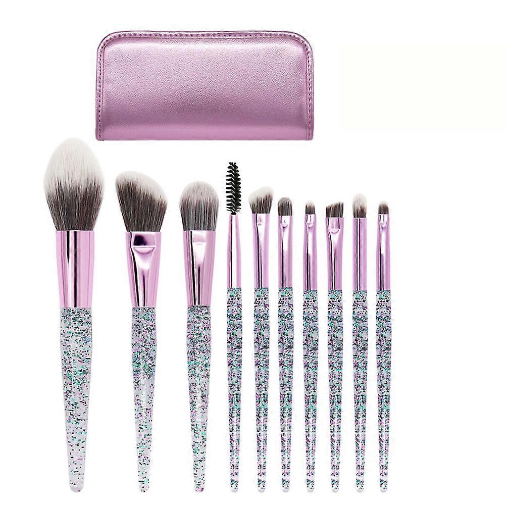 Makeup Brush Kit Multi Function Cosmetic Brush Set Artificial Fiber Crystal Handle Assorted Color Size 3 For Professional Use 10Pcs