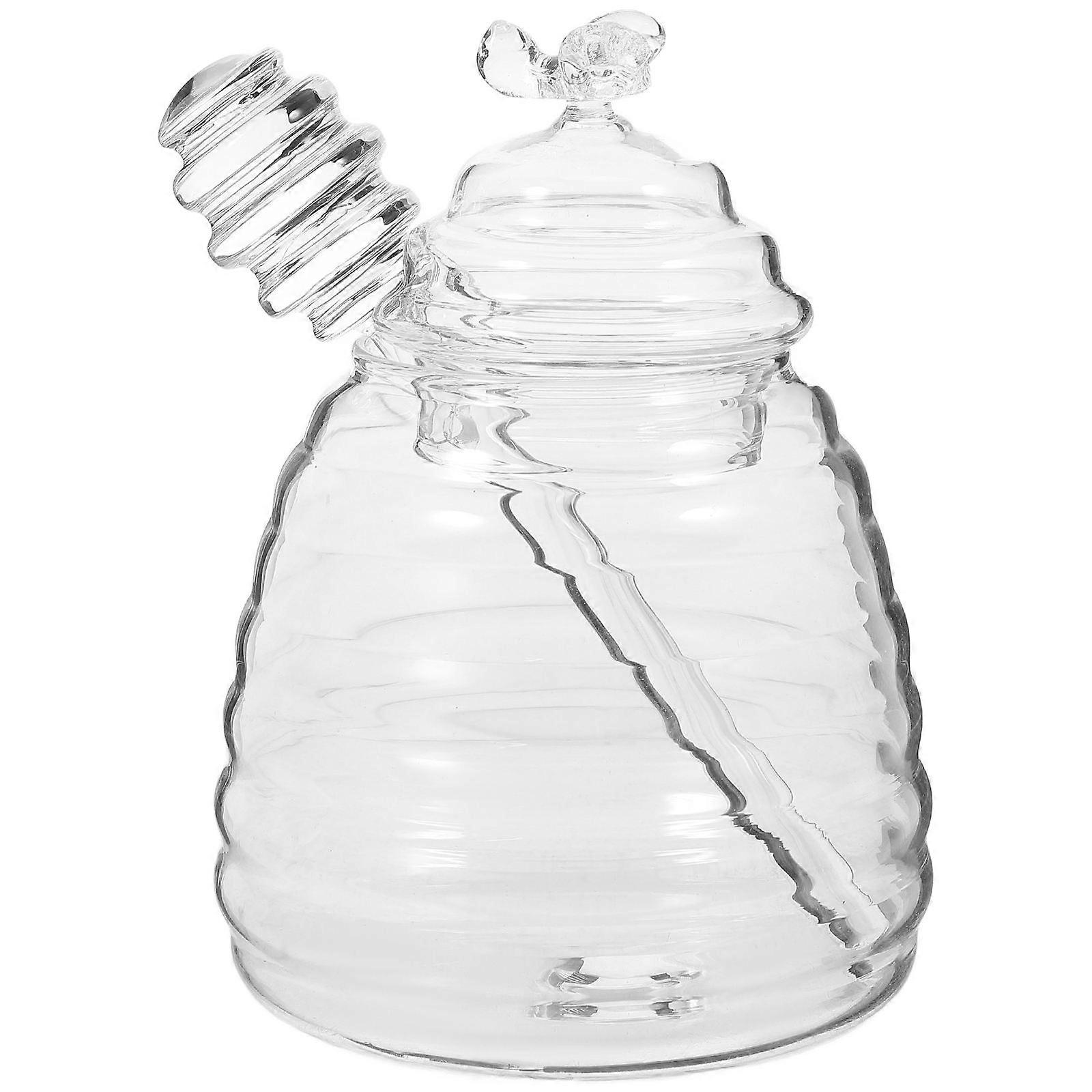 Honey Dipper Stick and Jar Set with Lid Transparent Glass Honey Container with Dipper for Kitchen, Breakfast, Tea Serving Identification