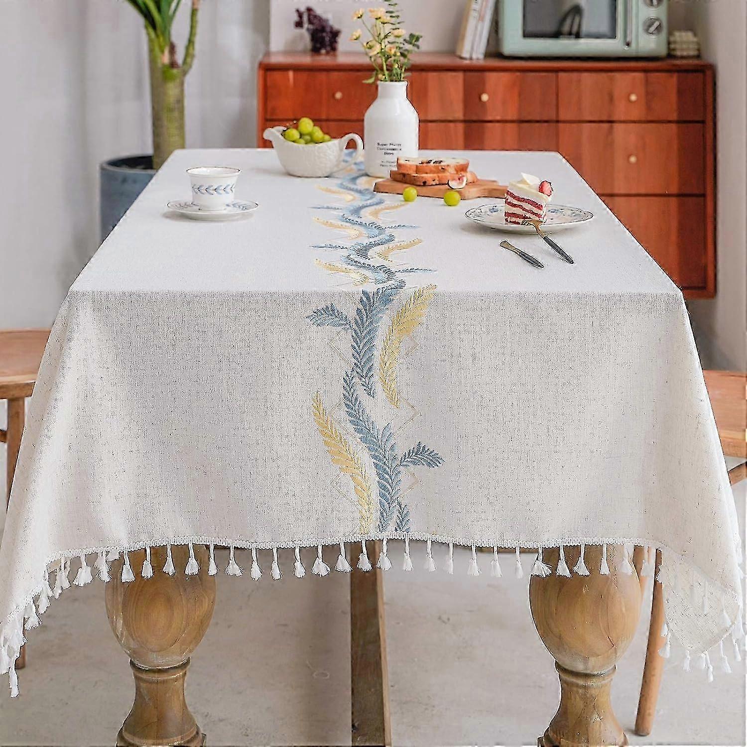 Outdoor Rectangular Tablecloth Anti-Stain Washable Pompom Design Dining Picnic Table Cover