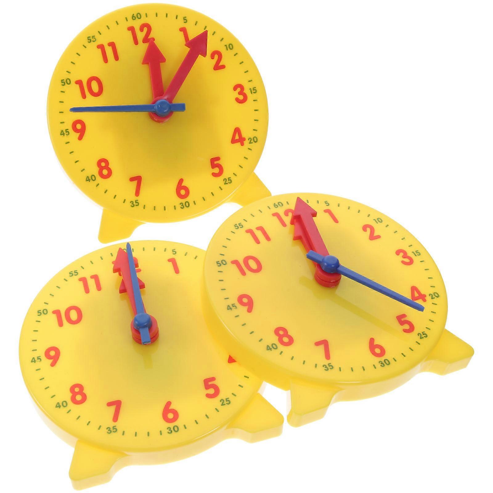Telling Time Teaching Clocks Classroom Display Clock Models Prop School Teaching Clock Models for Kids Yellow 10x10cm 3Pcs