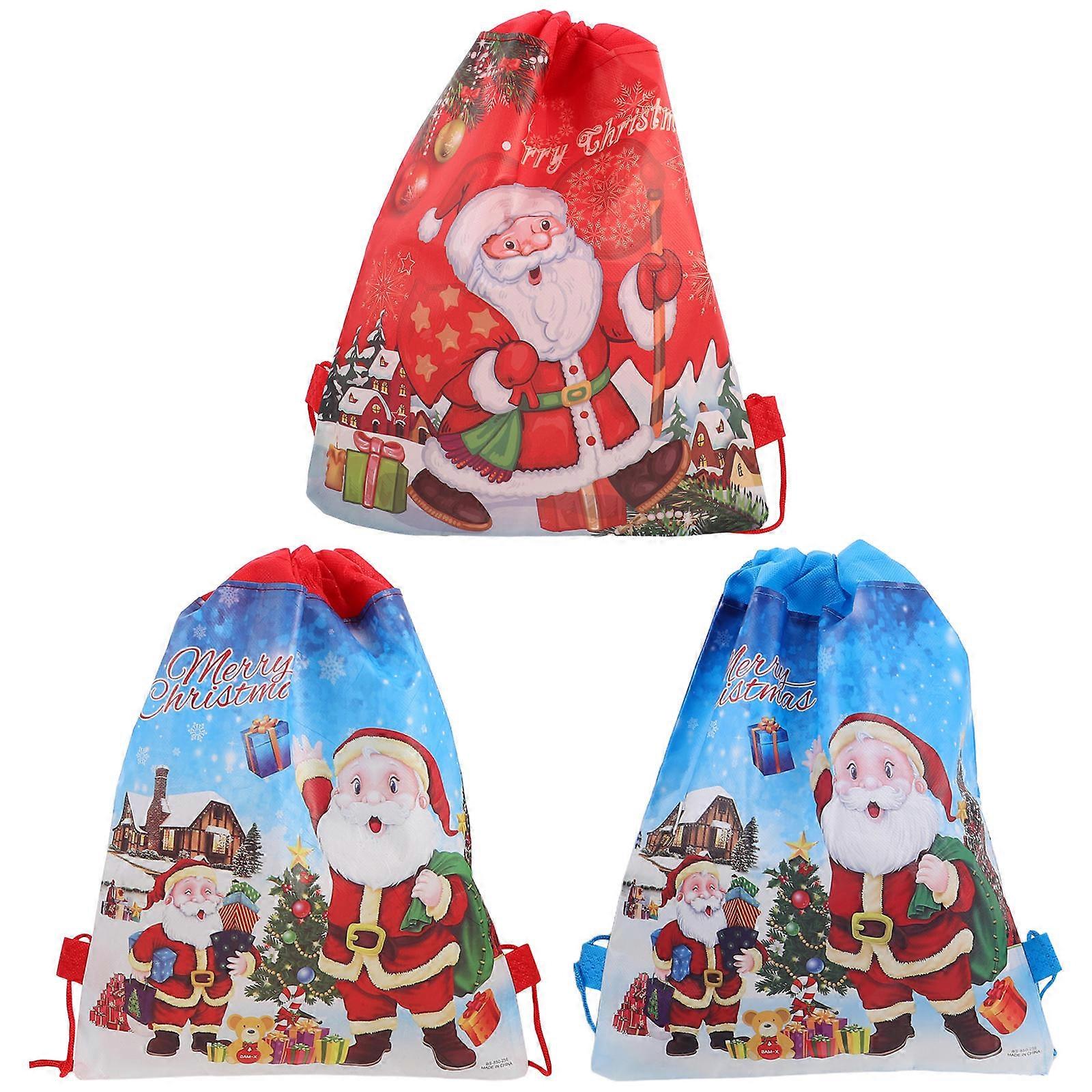 Christmas Drawstring Pouch Double-sided Non-woven Fabric 34x27x1 Cm 3Pack