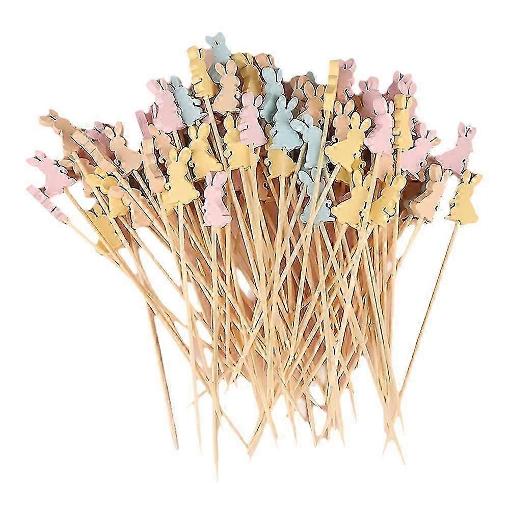 100pcs Easter Bunny Fruit Picks Rabbit Egg Sandwich Bamboo Toothpicks