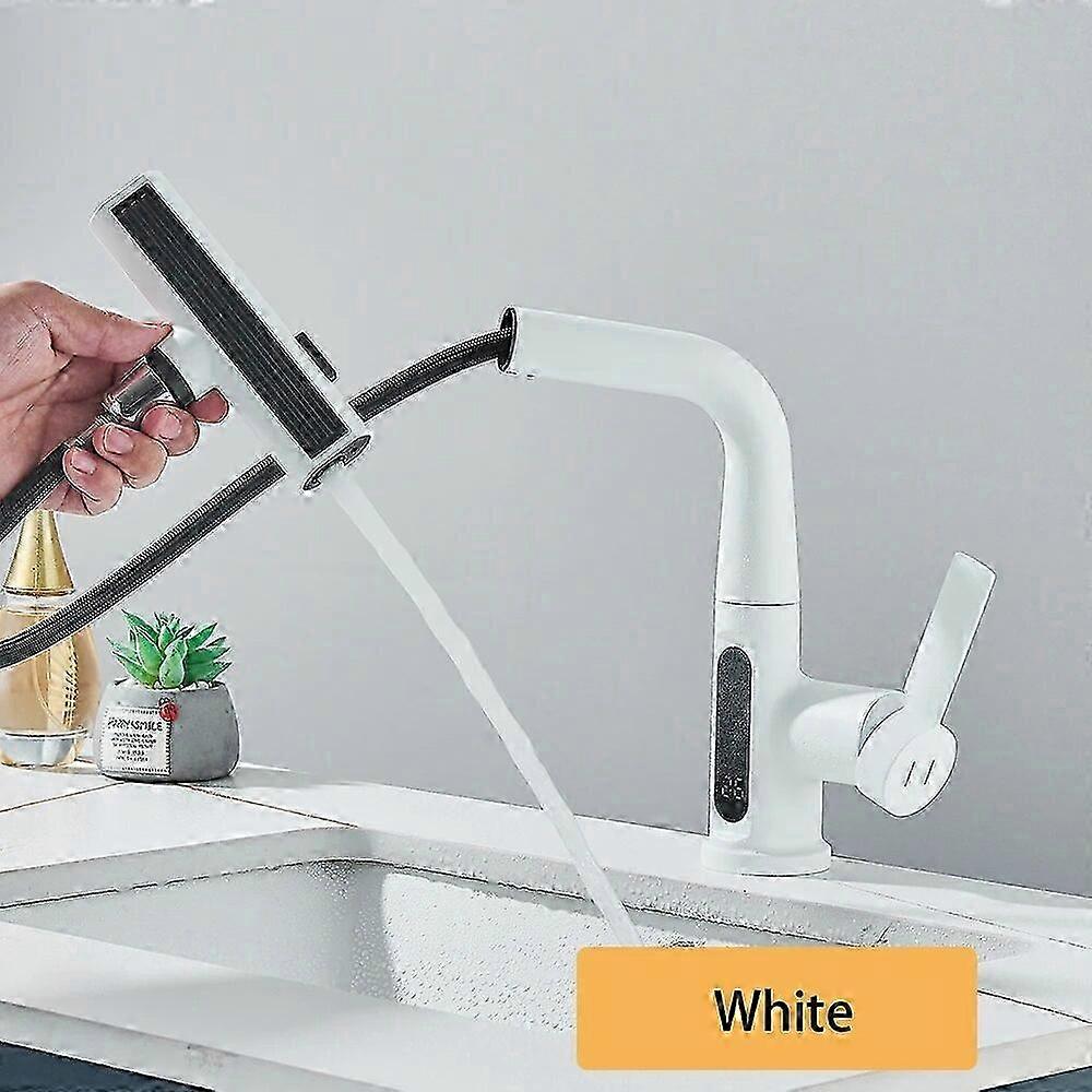 Robinet de cuisine extractible en cascade avec affichage numérique Mélangeur chaud et froid Robinet intelligent Design gris