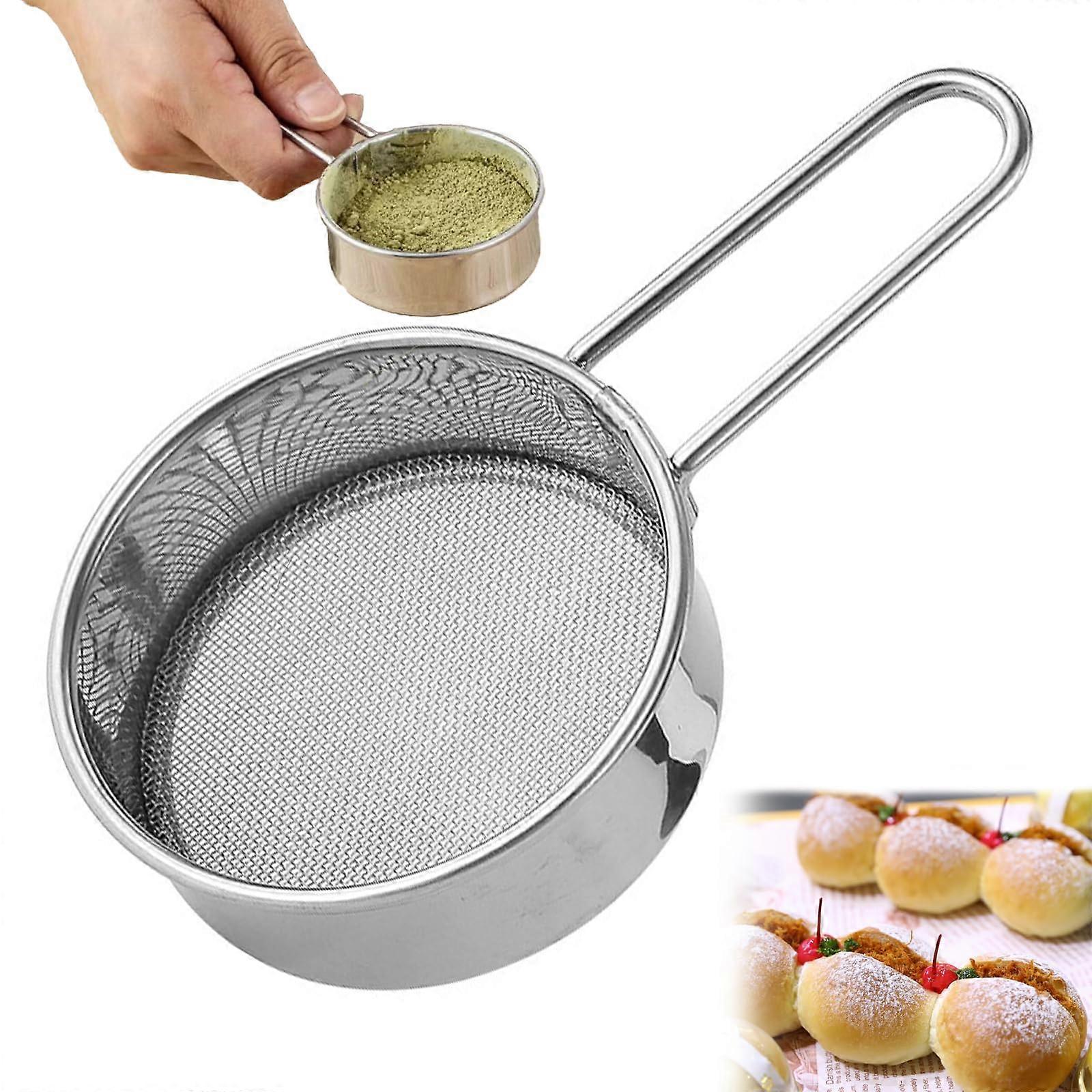 Mini Mehlsieb Edelstahl 3-in-1 Backpulverfilter und Zuckerstreuer mit Griff für Mehl, Pulver und Gewürze