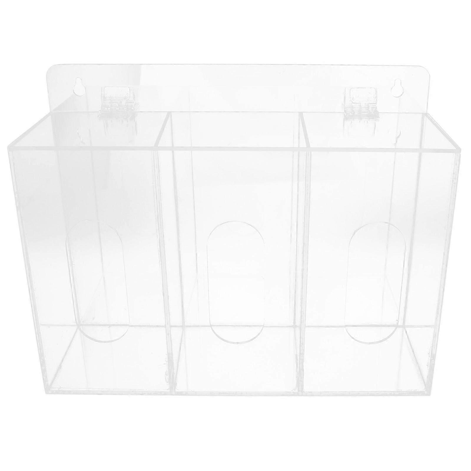 Acrylic Glove Holder and Mask Storage Box with Wall Mount and 3-Grid Compartment