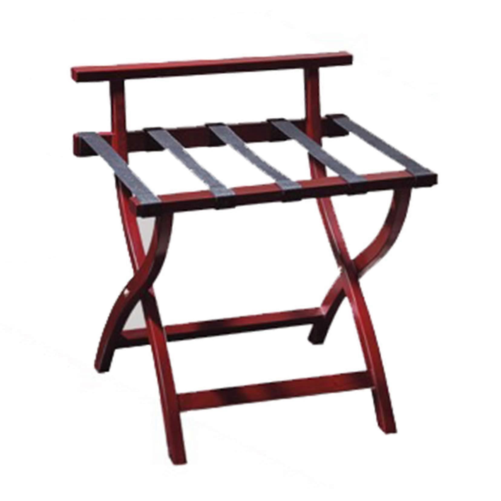 رف أمتعة خشبي قابل للطي للفنادق ، قابل للطي ، حامل أمتعة الغرفة مع 5 أحزمة سوداء ومسند ظهر من الخشب الصلب