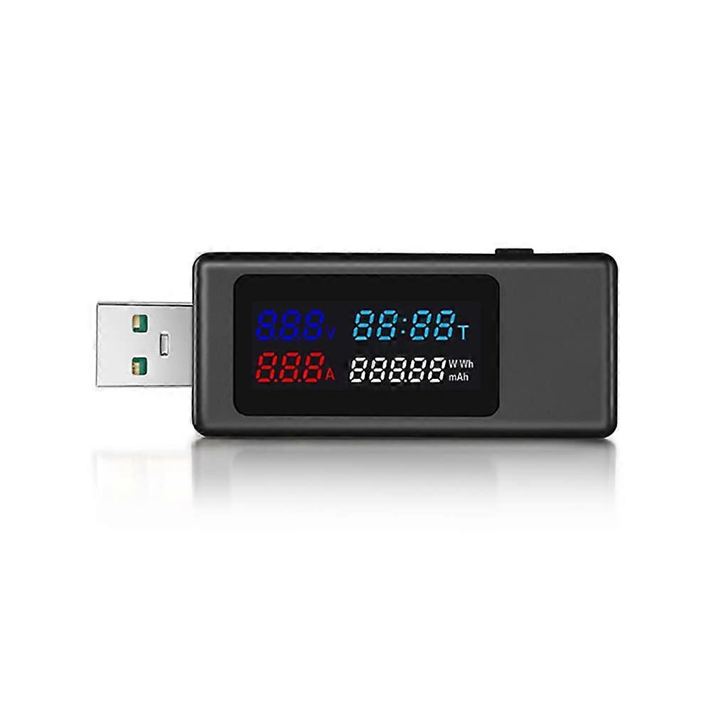6 in 1 USB Tester DC4-30V IPS Display Digital Voltage Power Timing Capacity Meter For Current And Voltage Black