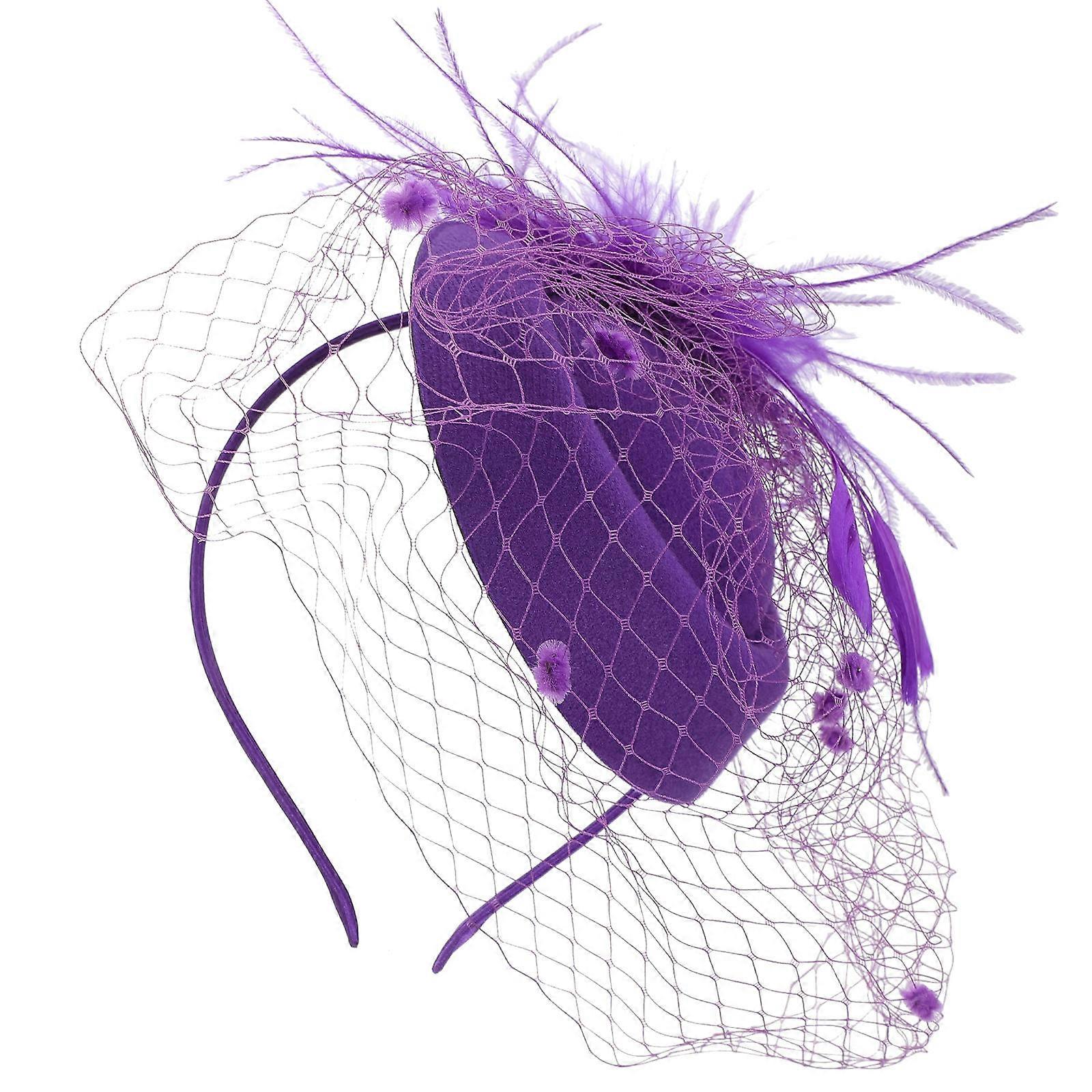 Elegant Headpiece Fascinator Headband Purple Plume Gauze 1Set