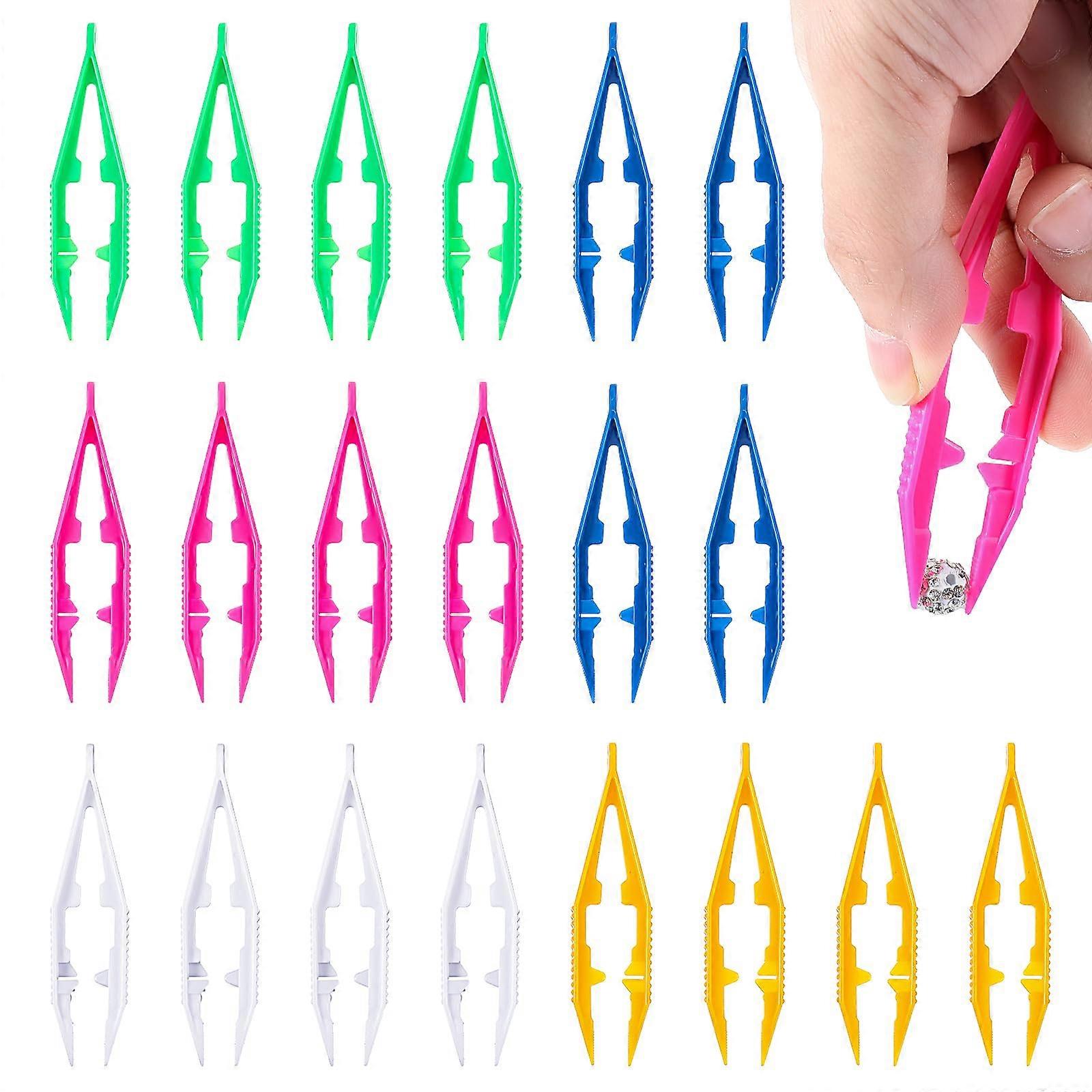 Ironing Beads Tweezers Pack of 20, Multicoloured Lightweight Plastic Bead Tweezers for Crafts and Electronics, 10 cm