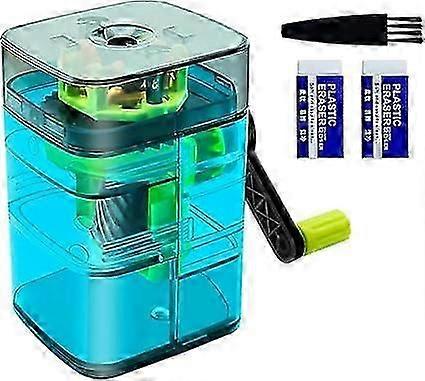 Manual Pencil Sharpener Desktop Pencil Sharpener with Spiral Roller and Auto Stop Function Two Sets of Erasers and One Cleaning Brush Suitable for Kid