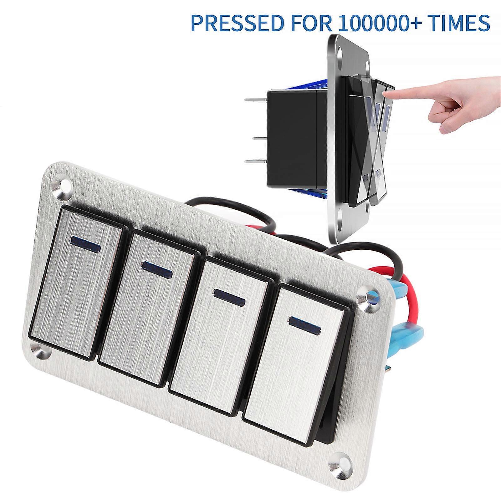 Aluminiumlegering Switch Panel 4 Gang Switchar Central Control Switch Panel för Car Yacht 