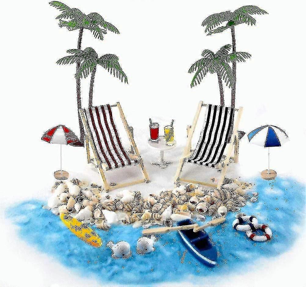 マイクロランドスケープミニデッキチェアビーチチェアパラソル小さなヤシの木の装飾アクセサリー、DIYの妖精のための13個のミニチュアオーナメントセット