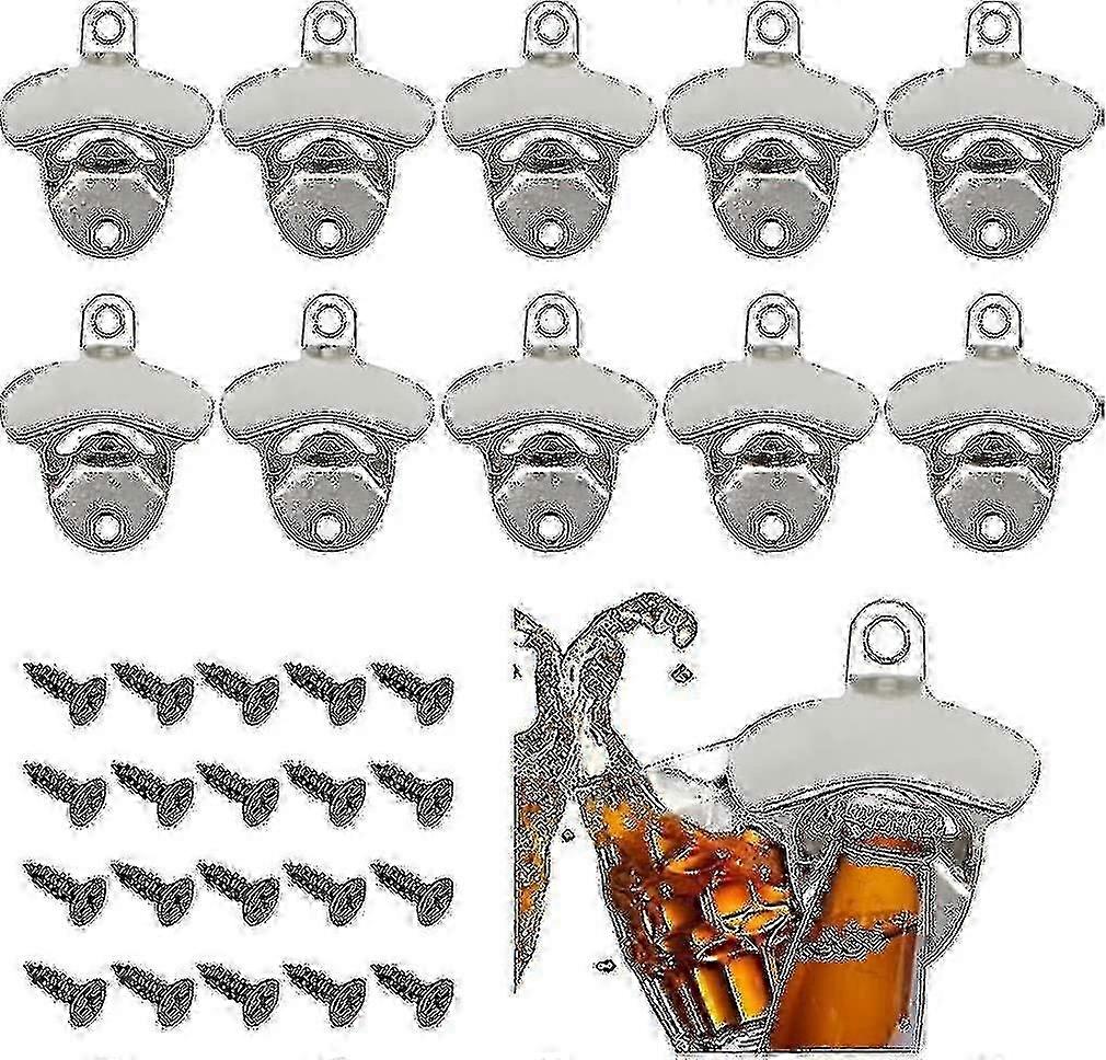 Set of 10 Vintage Wall Mounted Bottle Openers with Screws - Retro Design Bar Tool for Home, Kitchen & Outdoor Use