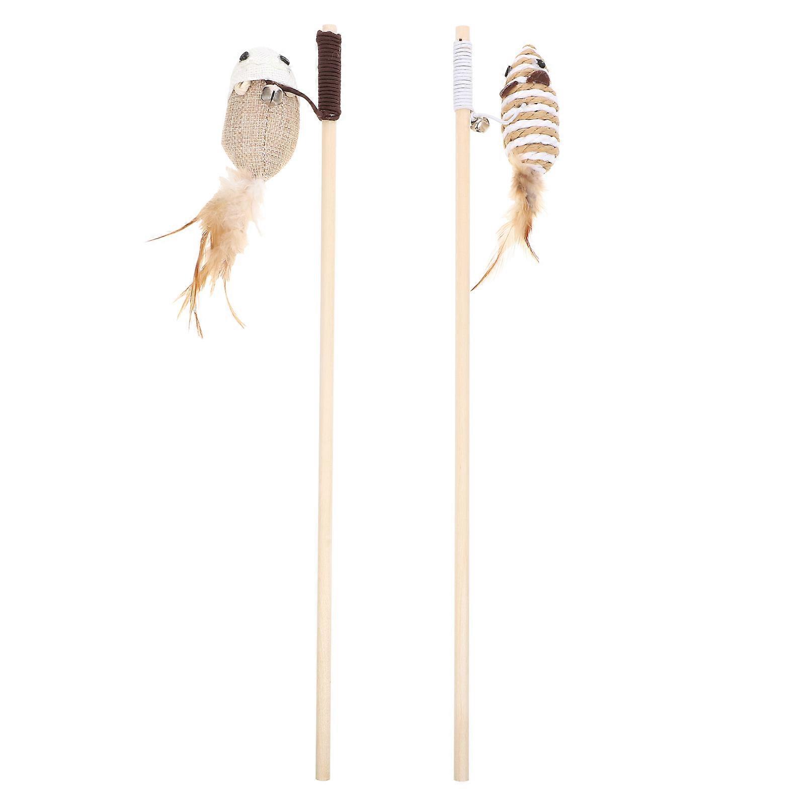 Kitten Teasing Wand Mouse Shape Interactive Cat Teaser Wand Encourage Natural Instinct Plush 9X46CM 2Pcs