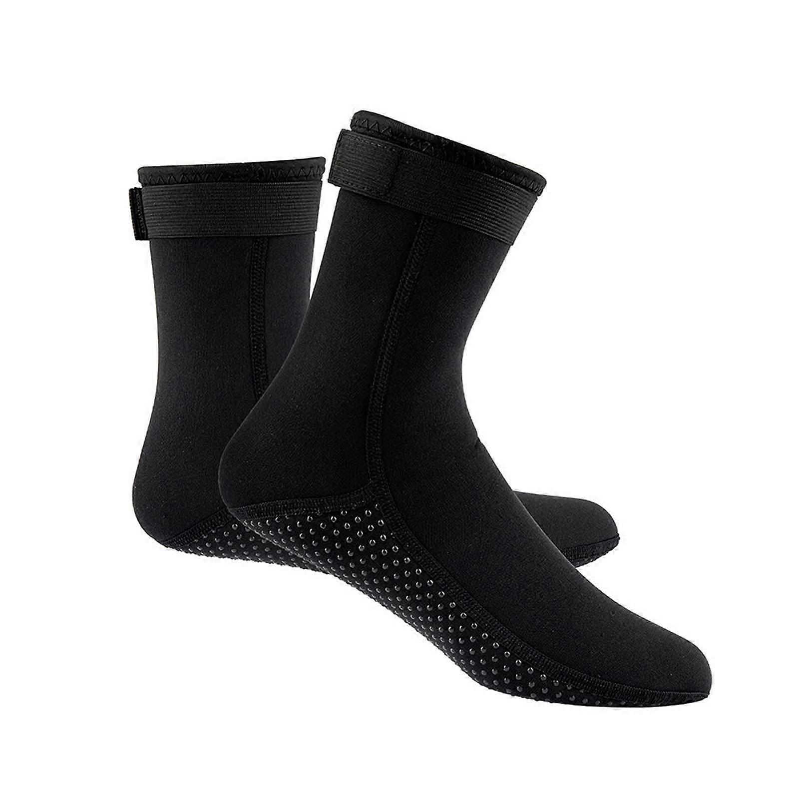 Diving Socks Men Waterproof Anti-Slip Warm Long Swim Socks Size L Black for Deep Diving and Water Sports