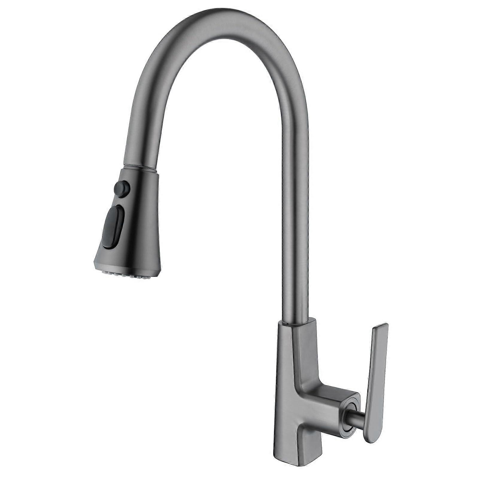 Gun Grey Kitchen Faucet with Arc, 360° Swivel, Retractable Sprayer, Solid Brass