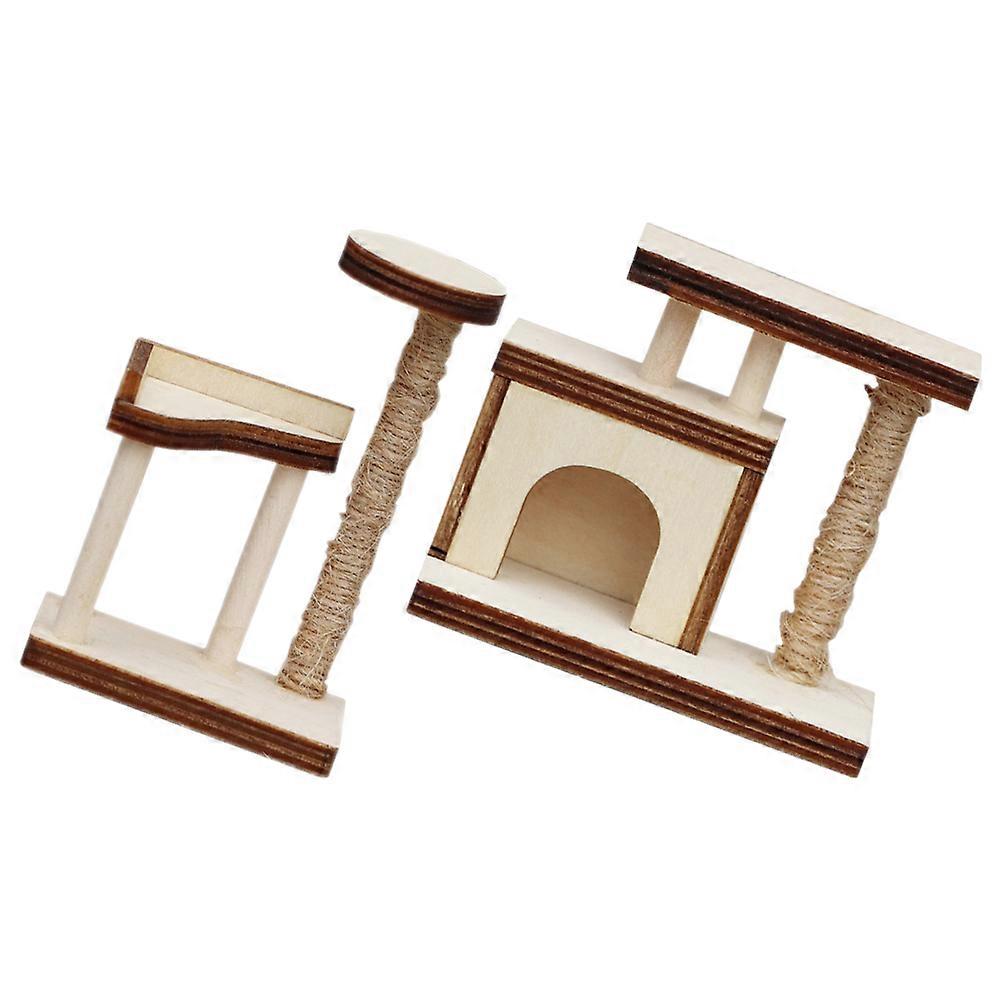 Wooden Cat Models for Decor Khaki Color Realistic Design 2 Pieces