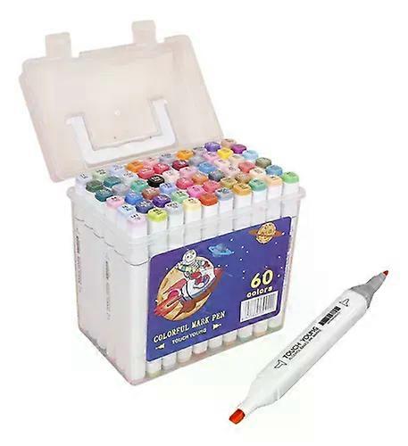 A set of 60 marker pens for drawing and coloring with dual-tip markers