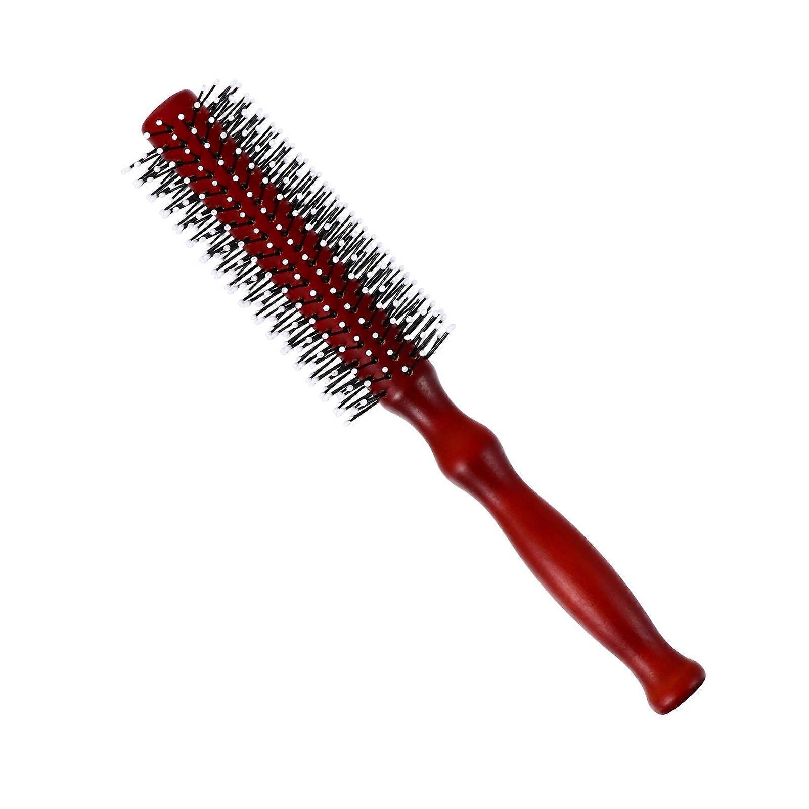 Wood Round Hair Brush for Home with Nylon Comb Red Color for Scalp Massage and Styling 1PC