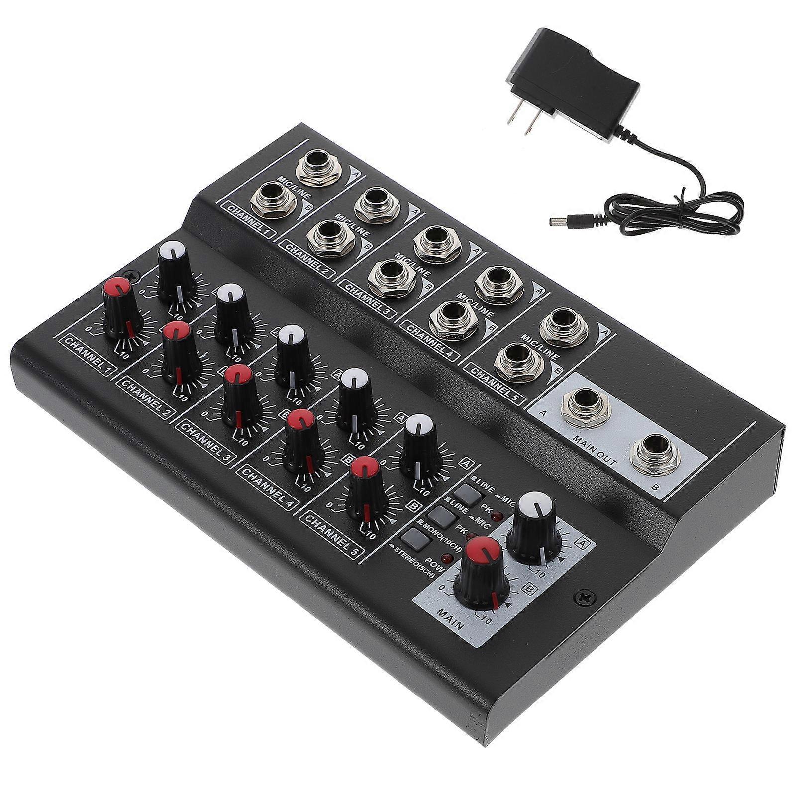 Audio Mixer Stereo Line Mixer 10 Inputs Guitar Bass Mixer Black 1Set Suitable For Stage Performances Recording Studios Broadcasting Studios