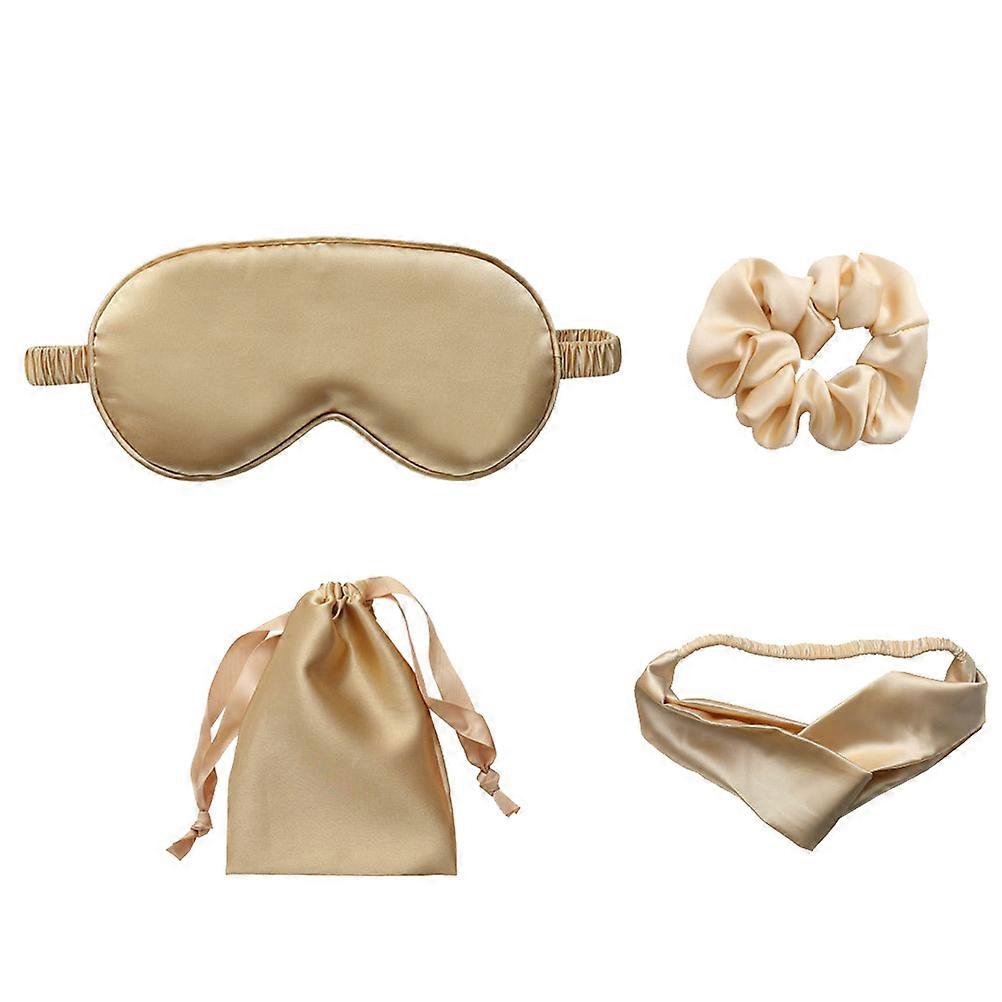 Golden Artificial Silk Sleeping Mask with Hair Tie and Storage Bag for Comfortable Sleep