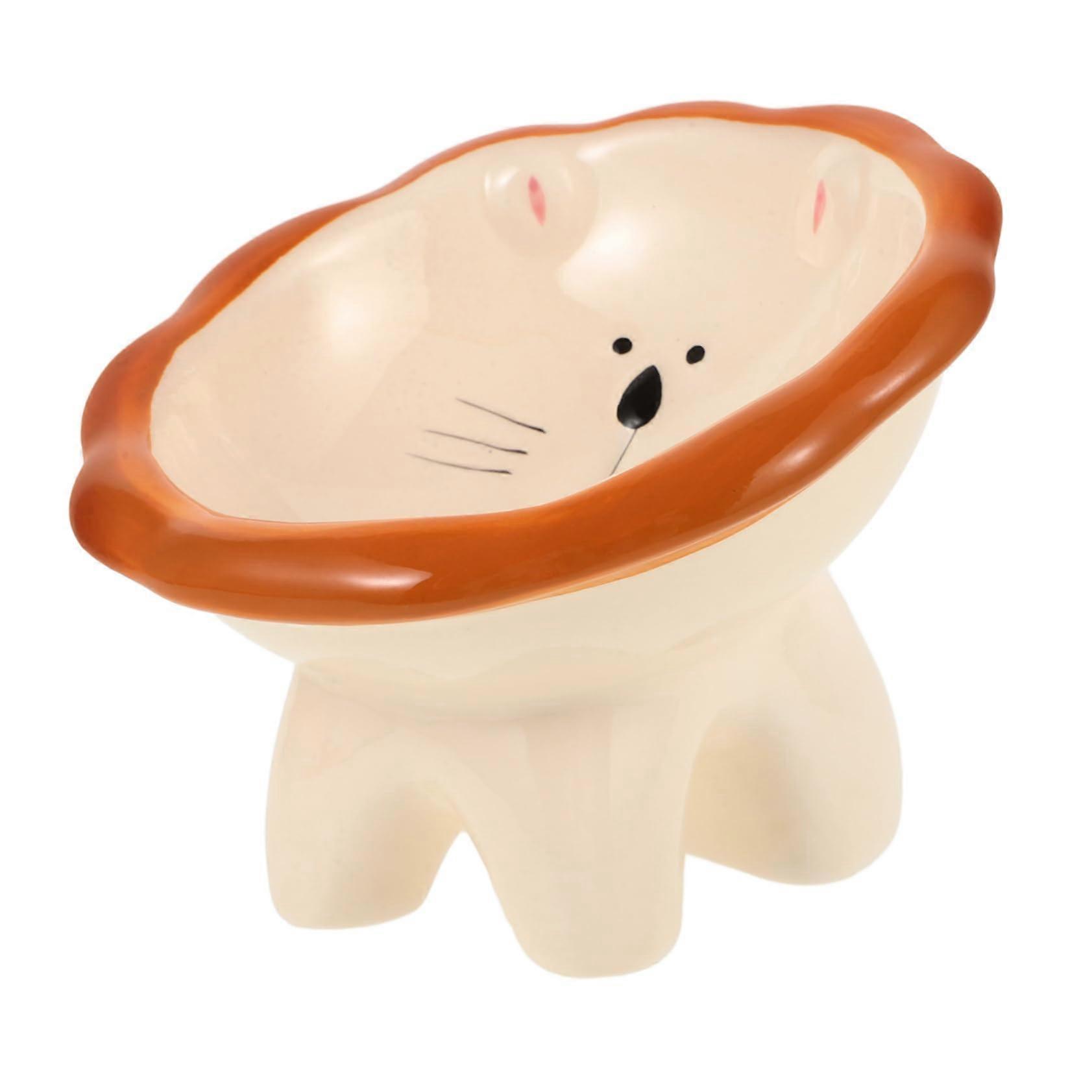 Ceramic cat food bowl with elevated base, raised cat feeder with smooth surface